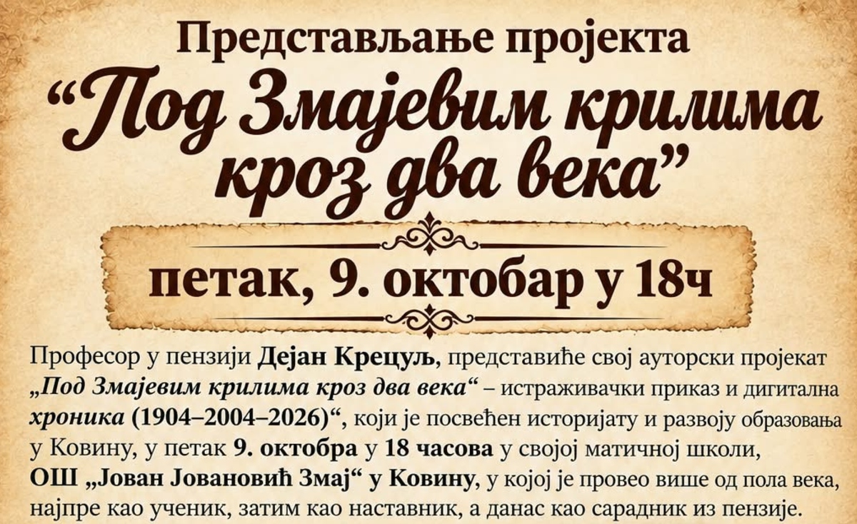 Представљање пројекта Дејана Крецуља „Под Змајевим крилима кроз два века“